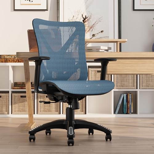 Image of Ergonomic Office Chair, Mesh Computer Desk Chairs with BIFMA X5.1 Certified, Adjustable Lumbar Support, 3D Arm, Tilt Back, Wide Seat, Comfy Swivel Work Task Chair for Company and Home (Sky Blue)