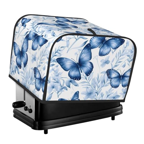 Mexpekil Blaue Schmetterlings-Blumenblätter, 4 Scheiben, Toaster-Abdeckung, wasserdichte Geräteabdeckungen mit Aufhängeschlaufe, staubdichter Brot-Toaster-Schutz für Küche