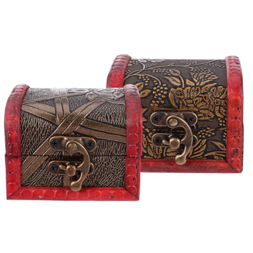 iplusmile 2個 レトロゴールデン葡萄水仙柄ジュエリー収納ボックス 木製小物ケース アクセサリー整理用 インテリア宝箱 贈り物に