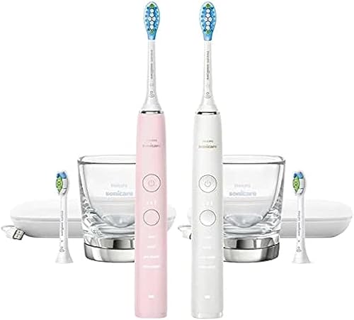 Philips Sonicare DiamondClean - Cepillo de dientes con batería recargable conectado, paquete de 2 unidades, rosa/blanco