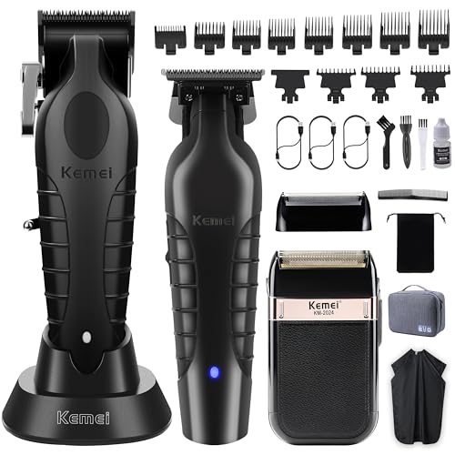 KEMEI Tondeuse à cheveux professionnelle, tondeuse à barbe/cheveux, rasoir électrique pour hommes, tondeuse à barbe sans fil, tondeuse de barbier rechargeable, kit...