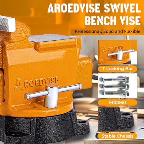 AROEDVISE 4.5" Bench Vise, 210° Swivel Base, 3306 lbs Clamping Force, Heavy Duty Cast Iron Vise with Large Anvil & Multi-Jaw Design for Workshop, Home, DIY & Repair (D40) by AROEDVISE - Image 8