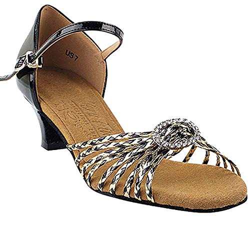 Very Fine Dance Shoes Women's Ballroom Dance Shoes Salsa Latin Practice Dance Shoes Black & Gold Braid S9283EB Comfortable 1.2