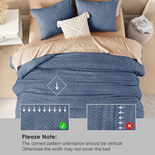 Image of Litanika Oversized King Comforter Set Ocean Blue, 3 Pieces Tufted Boho Farmhouse Bedding Comforter Set, Lightweight Fluffy All Season Comforter Set (120x98In Comforter & 2 Pillowcases)