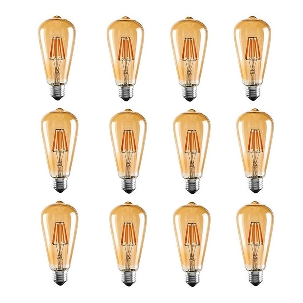 HHF Iluminación del hogar, Paquete de 12, lámpara de filamento LED ST64 4/6/8W AC220V Bombillas Edison ámbar Bombilla LED lámpara Blanca cálida 2700K(8W)