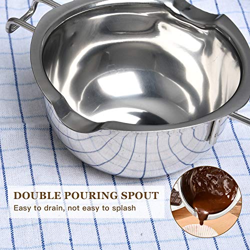 Milkary 2 Pieces Stainless Steel Double Boiler Pot With 2 Metal Spoon, Chocolate Melting Pot For Melting Chocolate, Butter, Cheese, Candle And Wax Making Kit Double Spouts 400Ml/14Oz #TOP4