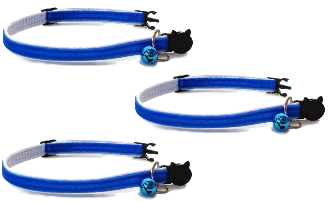 Velvet Cat Collars with Bell. Safe Breakaway Quick Release Buckle. Available in Cat & Kitten Size (Pack of 3) (Kitten Collar (15cm - Image 2