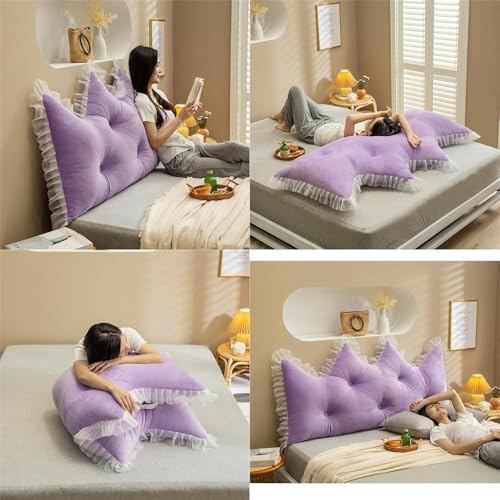 Image of Headboard Pillow PP Cotton Filler Large Bolster Pillows Backrest Support Sitting Up Reading Pillow in Bed Velvet Rest Upholstered Headboard Pads, (Purple, 76 inchx76 inch)