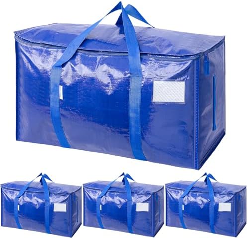 TICONN 4 Pack Extra Large Moving Bags with Zippers & Carrying Handles, Heavy-Duty Storage Tote Moving Boxes for Space Saving