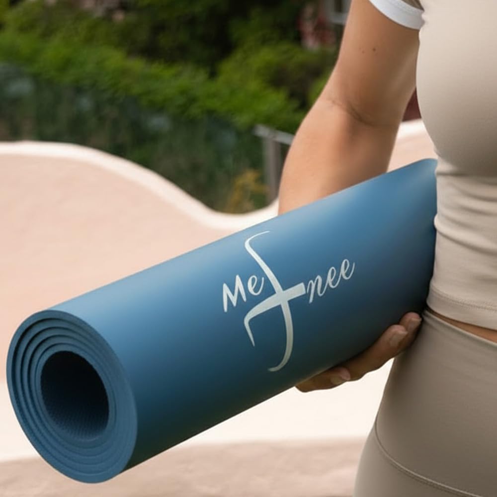 MeFree Natural Rubber Yoga Mat – Eco-Friendly PU Top Layer for Superior Grip & Comfort – Non-Slip, Sweat-Resistant for Yoga, Pilates & Fitness – 4.5mm Thick, Anti-Tear Design (Blue) 4