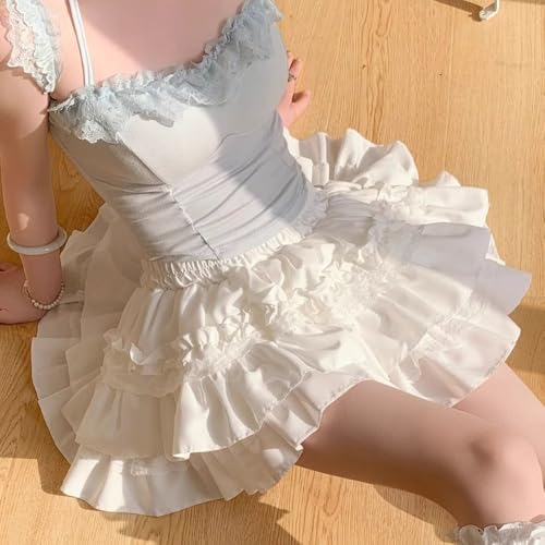 Women's Sweet and Fashionable Short Skirt, Summer Cute and Elegant Ballet Style White Fluffy Cake Skirt with Lining2
