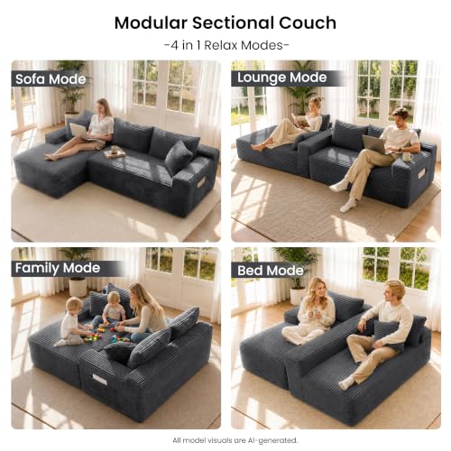 95" Modular Sectional Sofa, Boneless Chaise L-Shaped Couch for Living Room - image 3