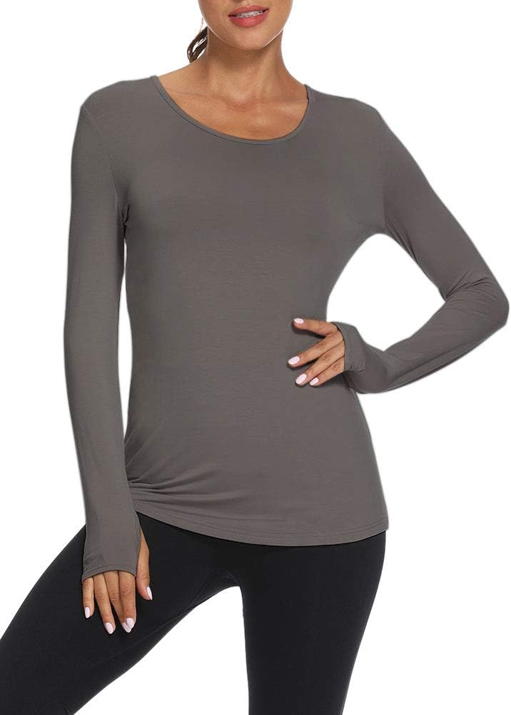 Mippo Womens Soft Long Sleeve Workout Athletic Shirts Long Tunic Tops with Thumb Holes