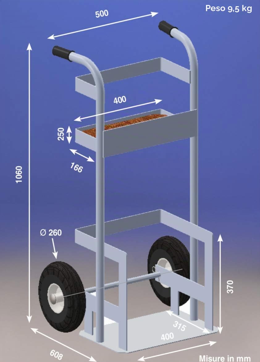 Svelt Carrello Professionale per Trasporto Estintori | in Alluminio, 2 Ruote Piene, Bombole, Portata 100kg