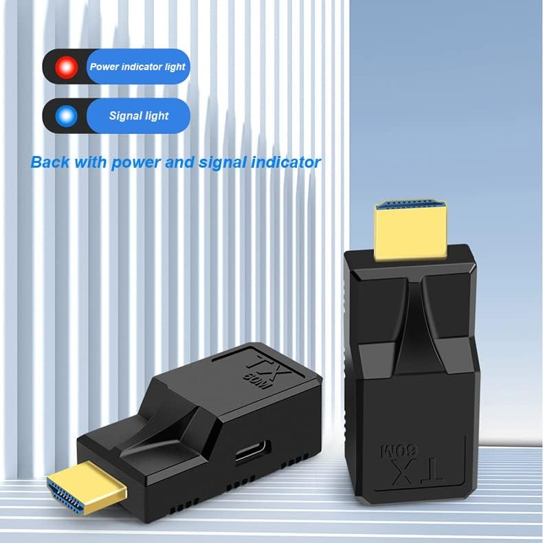 Image of HDMI to RJ45 60M Extender 1080P HDMl to RJ45 Cable Extendr Converter with Type-C Charging Cable for Computers, Laptops, Set-Top Boxes, TVS, Projectors, etc (60M HDMI Extender Connector)