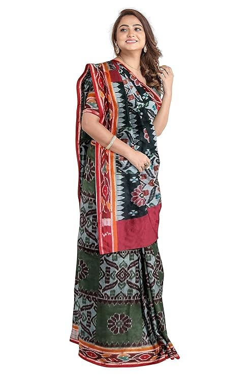 Image of Ikat Women's Cotton Saree, Handmade Pure Cotton Khandua Saree, Ikkat Orissa Traditional Handloom Saree without Blouse