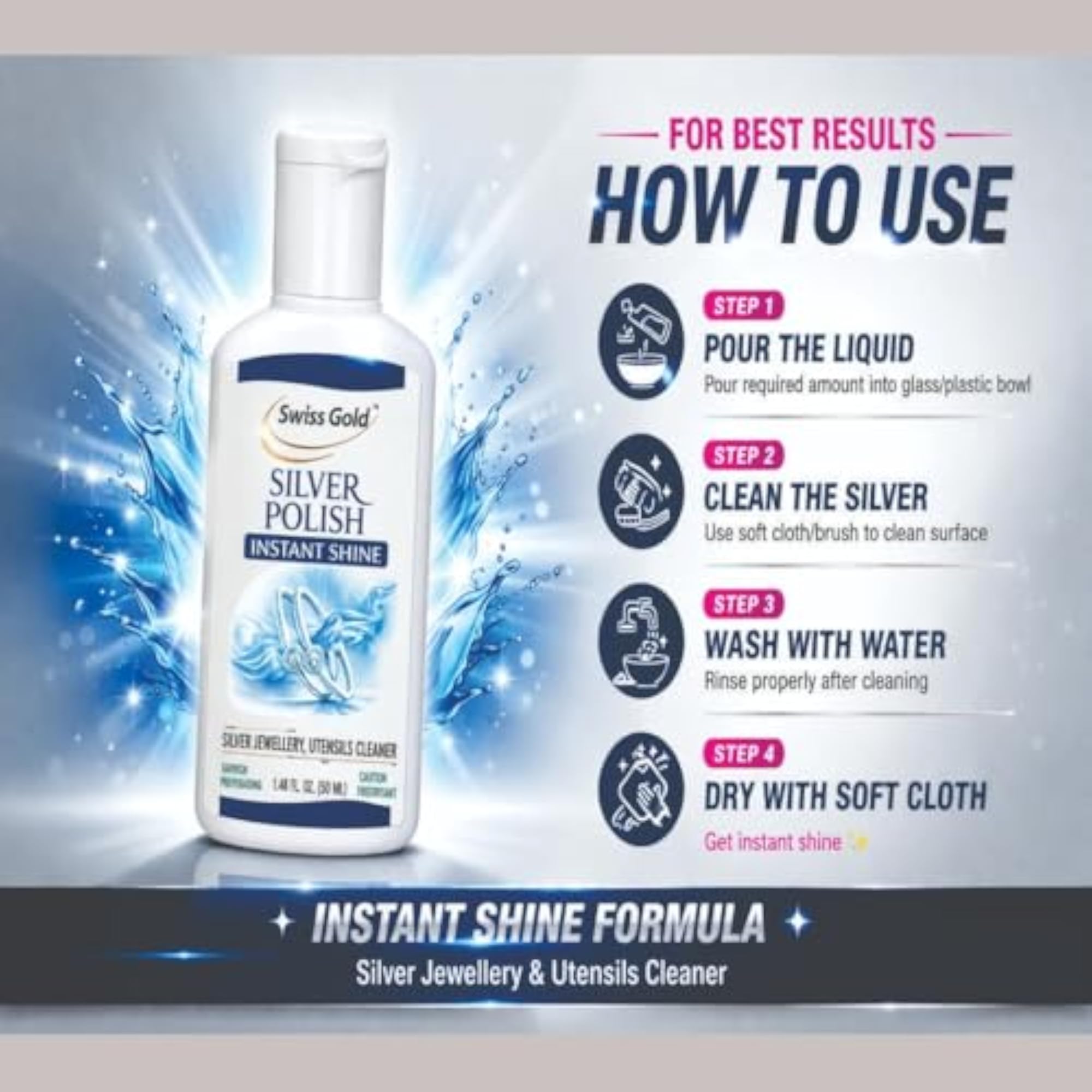 Instant Jewellery Cleaning Liquid 50ml, Tarnish Remover