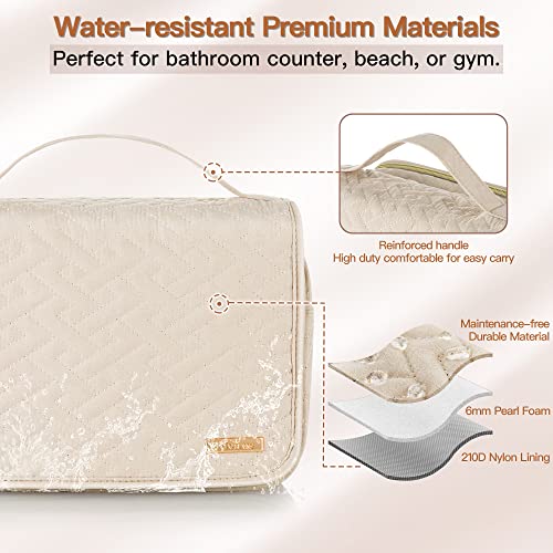 Elviros Hanging Toiletry Bag For Women, Large Travel Makeup Bag Cosmetic Case, Water-Resistant Travel Organizer For Toiletries Accessories (Beige) #TOP4