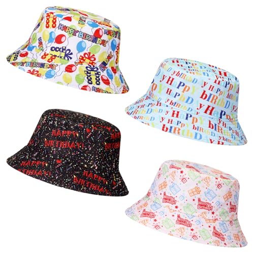 Chicingyou 4 Pcs Happy Birthday Bucket Hat for Men Women
