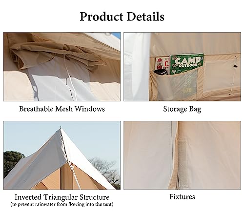 S'more Hommi Canvas Glamping Tent, 4-Season Camping Tent For Hiking And Backpacking, Large Cabin Tent Accommodate 4 Person, Ideal For Families Or Groups Of Friends #TOP5