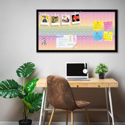 Image of ArtzFolio Wavey | Bulletin Board Notice Pin Board | Vision Soft Board Combo with Thumb Push Pins & Sticky Notes | Black Frame | 30 x 15 inch (76 x 38 cms)