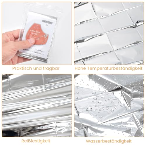 Bafiwu Rettungsdecke Rettungsfolie Silber 210x160cm 6 Stück, Rettungsdecken für Auto, Erste Hilfe, Camping, Wandern, Überleben, Marathons – Bild 6