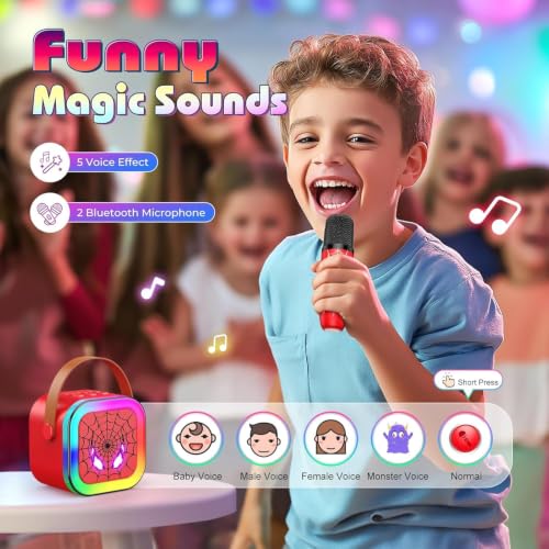 Image of LED Karaoke Machine Toy - Portable Bluetooth Speaker with Mic for Kids 3-12 - Birthday Gift for Boys & Girls - Mini Karaoke System with Lights & Wireless Microphone - Fun Music Toy for Parties (Style 3)