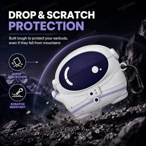 Image of Anvique Silicone Case Cover for Oneplus Nord Buds 4 Pro, Scratch Resistance, Shock Absorption, with Premium Carabiner (Astronout Cartoon S)