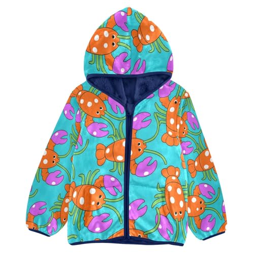Cute Lobsters on Teal Background Toddler Fleece Jacket Girl Boys Hooded Fleece Jacket Coat Warm Outwear Zip-up 3-10T