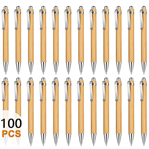 Tiamu 100PCS Nachhaltiges Kugelschreiber Stift Kontakt Stift Büro & Schul Bedarf, Bambus Kugelschreiber & Schreiben Zubehhr Geschenke für Freunde, Büro-Schwarze Tinte Cover