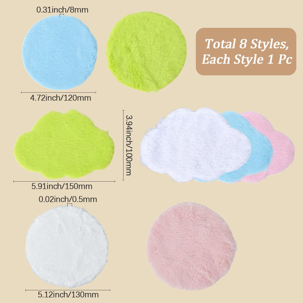 GORGECRAFT 8pcs Miniature Carpet Dollhouse Rug Mini Doll House Decor Miniature Dollhouse Area Rug Polyester Fluffy 1/12 Scale Dollhouse Round&Cloud Rugs Velet Carpet for Furniture Decoration - Image 2
