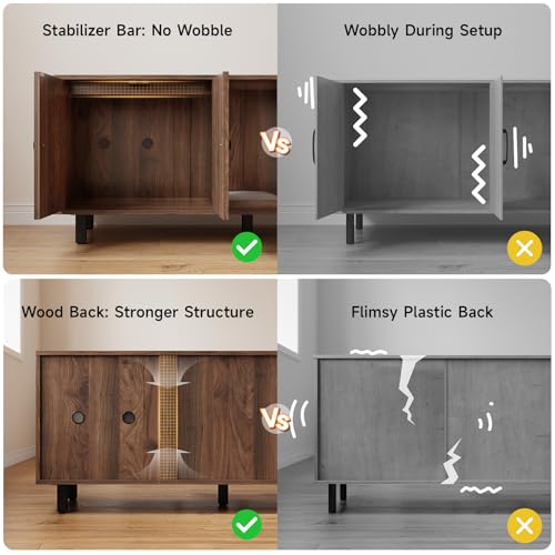 Image of ONBRILL 59 Inches Cat Litter Box Enclosure for 2 Cats, Hidden Litter Boxes Furniture with Cat Scratch Pad, Large Indoor Pet House with Double Room, Wooden TV Stand Side Table, Walnut