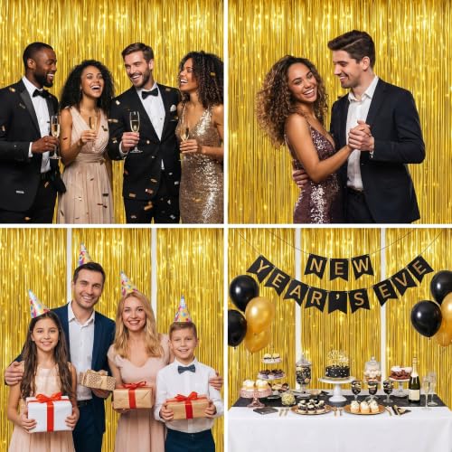 Image of 2Pack Gold Party Streamers, Gold Metallic Tinsel Streamers for Birthday Wedding Party Decors Graduation, Baby Shower, Photo Booth Props for Bachelorette Decors Xmas Halloween Party Supplies Backdrop