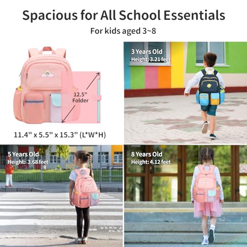 Kids-Backpack-for-Girls-15-Inch-Preschool-Kindergarten-Bookbag-for-Children-3-to-8-Lightweight-School-Bags-for-1st-2nd-Grade-Kids-Travel-Backpack-with-Reflective-Stripe-Pink-Rainbow Kids Backpack for Girls 15 Inch Preschool Kindergarten Bookbag for Children 3 to 8 Lightweight School Bags for 1st 2nd Grade Kids Travel Backpack with Reflective Stripe Pink Rainbow