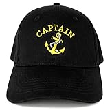 Captain Anchor Embroidered Deluxe 100% Cotton Cap - Black