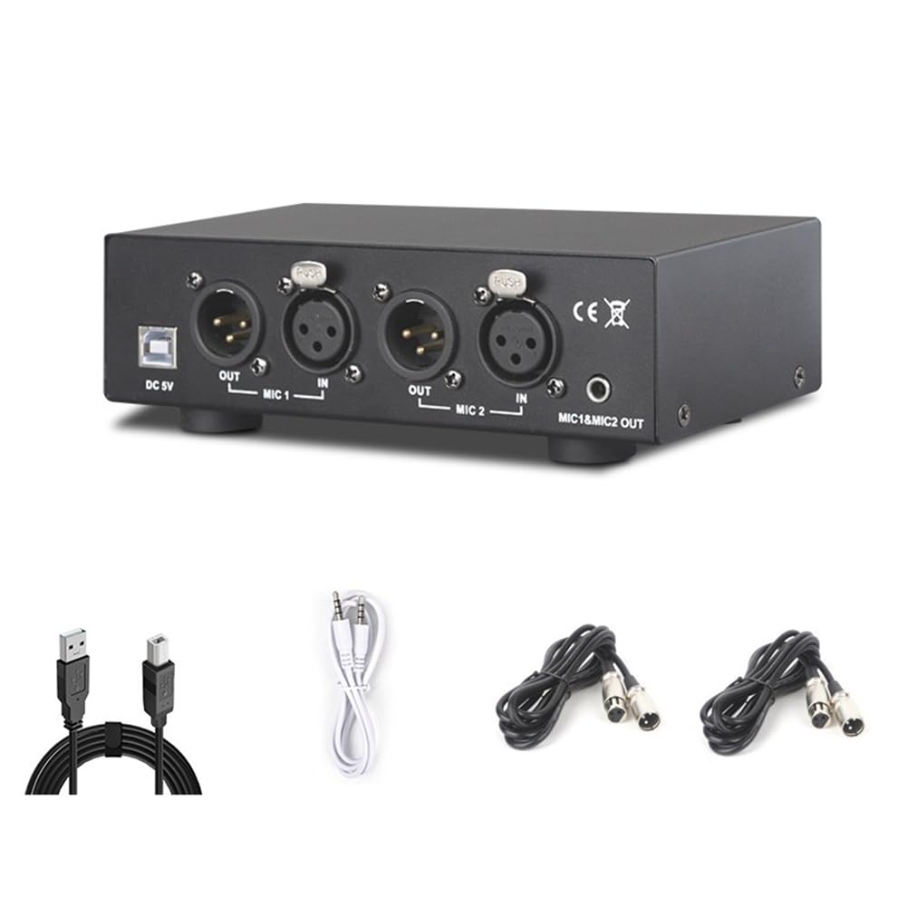 Fuente de Alimentación Fantasma 2 Entradas y 2 Salidas de 48 V. Alimentación Fantasma Compacta Universal para Micrófonos de Condensador y Equipos de Grabación de Música.