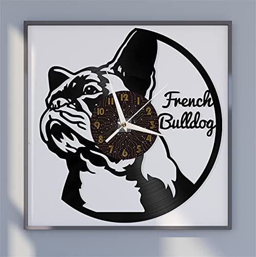 XDG Orologio da parete con disco in vinile a tema bulldog francese, orologio da parete adesivi murali a batteria per cucina Casa arredamento casa(C)