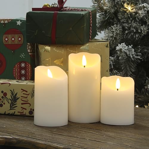 Image of LUSHARBOR Flameless Candles with Remote, Battery Operated Wax LED Flickering Candles - Set of 3 (White) with Timer for Home Decor, Perfect for Christmas Party White