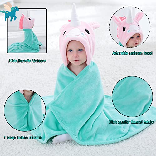 Image of TONWHAR 0-4 Years Toddlers' And Kids' Boys Girls Animal Face Hooded Blanket Baby's Bathrobe,Plush After Bath Blanket(Pink Unicorn)
