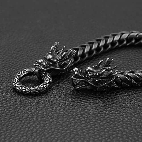 HZMAN Retro Dragon Head Bracelet for Men Stainless Steel Gothic Punk Black Dragon Bangle Cuban Chain Link Bracelet Biker Party Jewelry Gift3