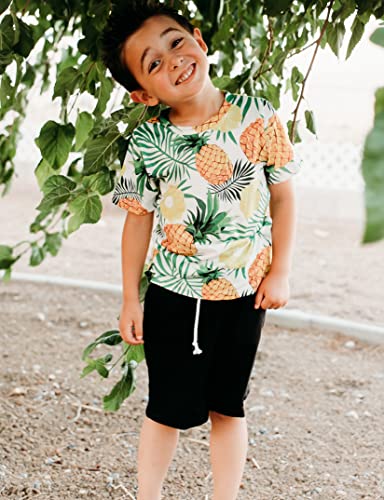 GERU Boy Shorts Sets Hawaiian Outfit Kid Leaves Floral Short Sleeve Shirt Top+shorts Suits3