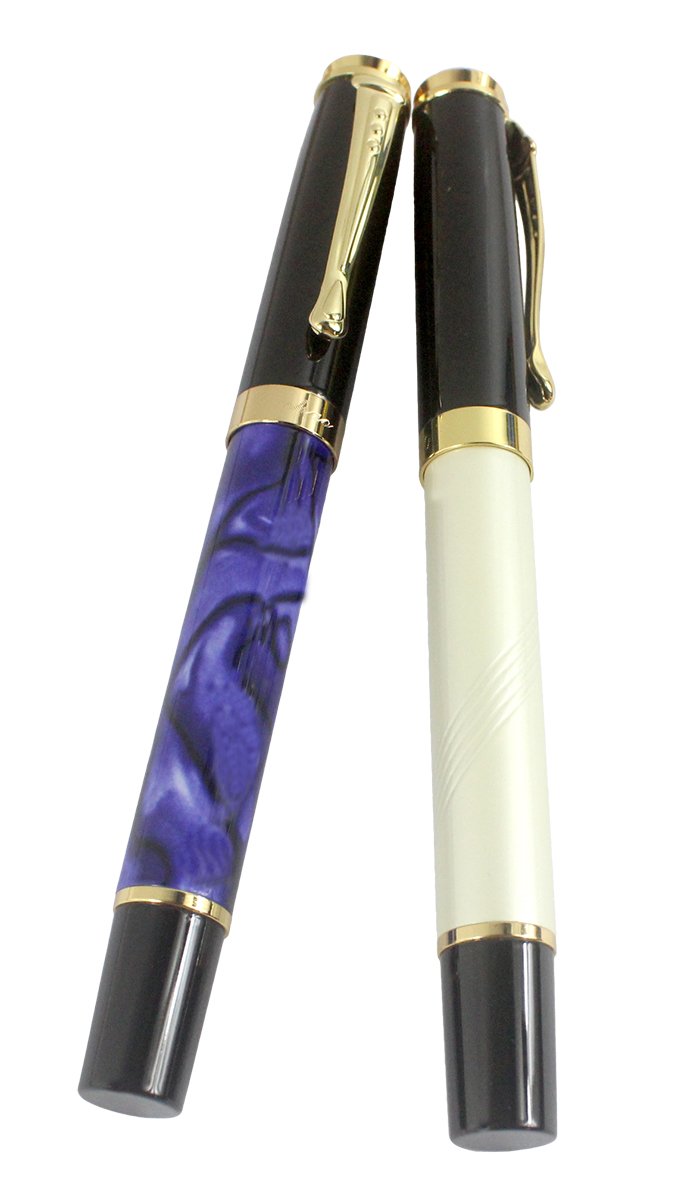 Jinhao 500 Füllfederhalter Set – 2 Stück, Mittlere Feder (0,5 Mm), Mit Konverter | Grün & Blau Mit Blumenmuster