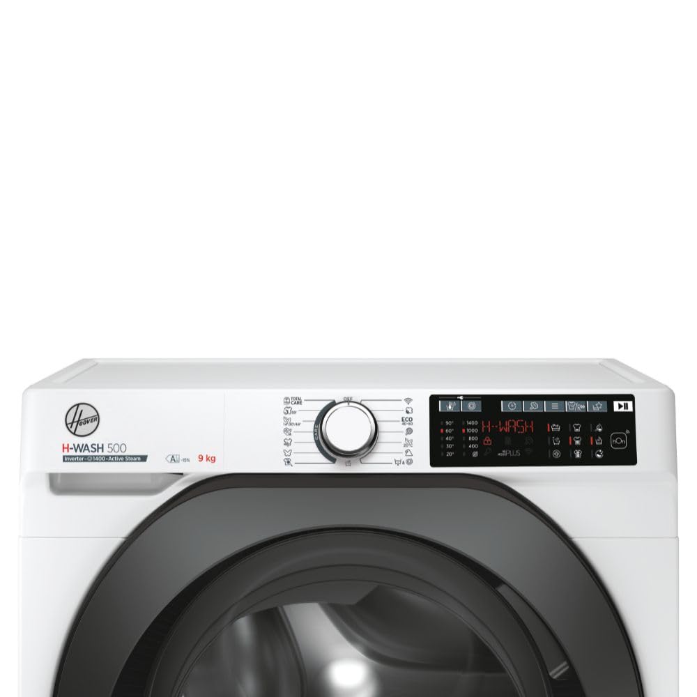 Hoover H-WASH 500 pralka 9 kg, wolnostojąca, ładowana z przodu, klasa A-15%, 1400 obr./min, Wi-Fi + BLE, aplikacja hOn, silnik falownika BPM, 54 x 85 x 60 cm (szer. x wys. x gł.) cm), biały-HW49AMBC7