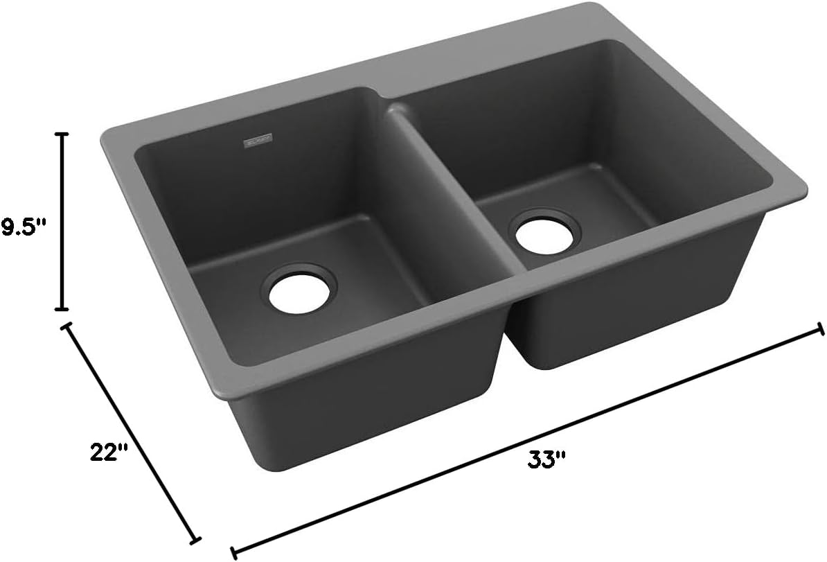 Elkay ELG250RGY0 Quartz Classic Offset Double Bowl Drop-in Sink, Dusk Gray