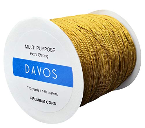 Nylon Braided Cord Thread 1.5mm x 175 Yards for Jewelry Making String Beading Shamballa Necklaces Bracelets Lift Shade Cord Window Blind Arts Crafts DIY Extra Strong (Dark Gold)