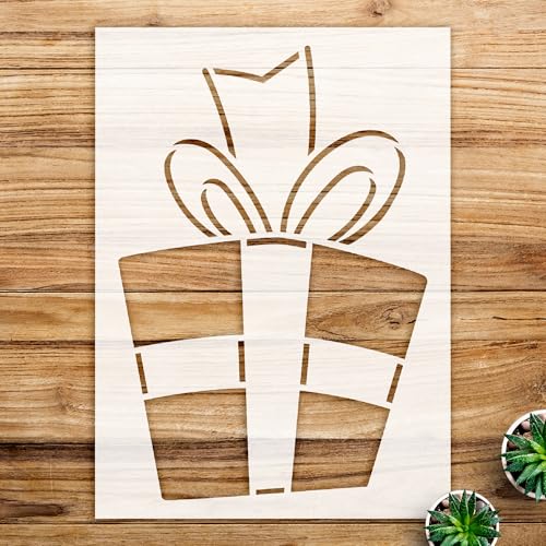 Christmas Box with Ribbon Bow Stencil for Holiday Crafts, Reusable Mylar Template, Ideal for Home Decor and DIY Projects - Size A4 (8.0