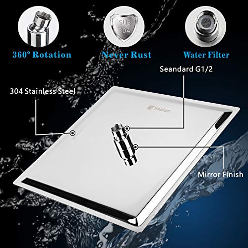 12" Rain Shower Head With 13" Extension Arm - Voolan Large Rainfall Shower Heads Made Of Stainless Steel - Waterfall Full Body Coverage - Perfect Replacement For Your Bathroom Showerhead (Chrome) #TOP1