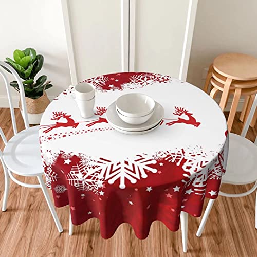 Christmas Tablecloth Round Reindeer Snowflake Cover Mat Washable Polyester Spill Proof Table Great For Buffet Table Parties Holiday Dinner Restaurant Decoration 60 Inch #TOP5