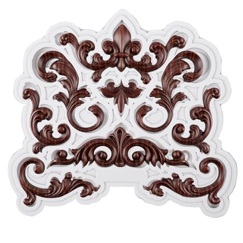 Baroque Fondant Mold Curlicues Scroll Lace Silicone Molds Polymer Clay Mold Border Relief Flower Mould Filigree Sculpted Decoration Fondant Molds for DIY Crafts Epoxy Resin Casting Air Dry Cake Topper