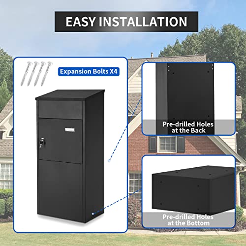 Yoocabinet Package Delivery Boxes For Outside, Large Mailbox For Parcel, Galvanized Steel Parcel Mailbox, Wall Mounted Lockable Anti-Theft For Porch,Curbside,Black-Bg005 #TOP5